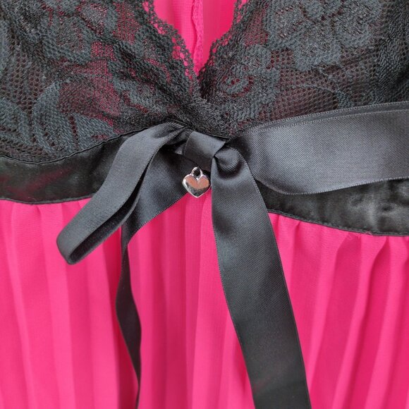 Cacique Women's 18/20 Babydoll Lace Accordion Pleat Nighty Lingerie Pink Black - Picture 4 of 9